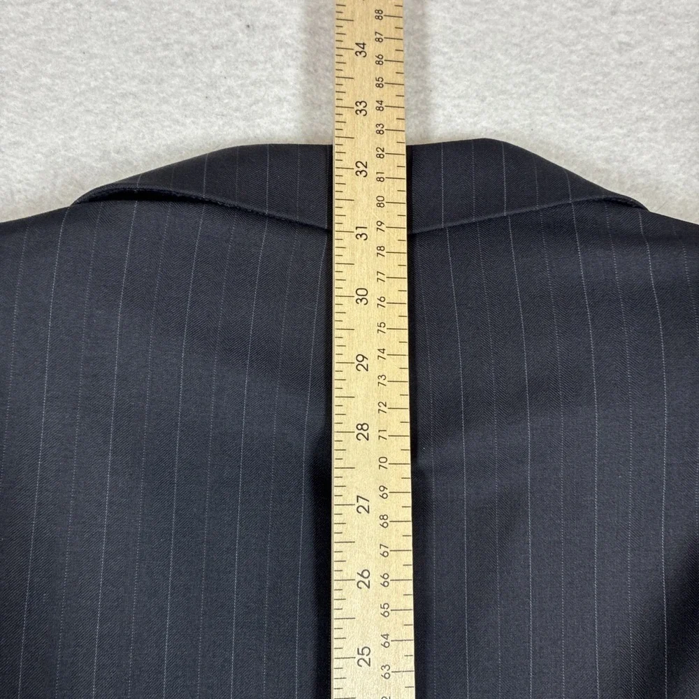 Ermenegildo Zegna 48R Mens Black Suit Jacket Gray Pinstripe 100% Wool Classic